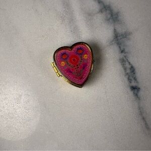NATURAL LIFE Pink Heart Floral Pill Box with Gold Trim